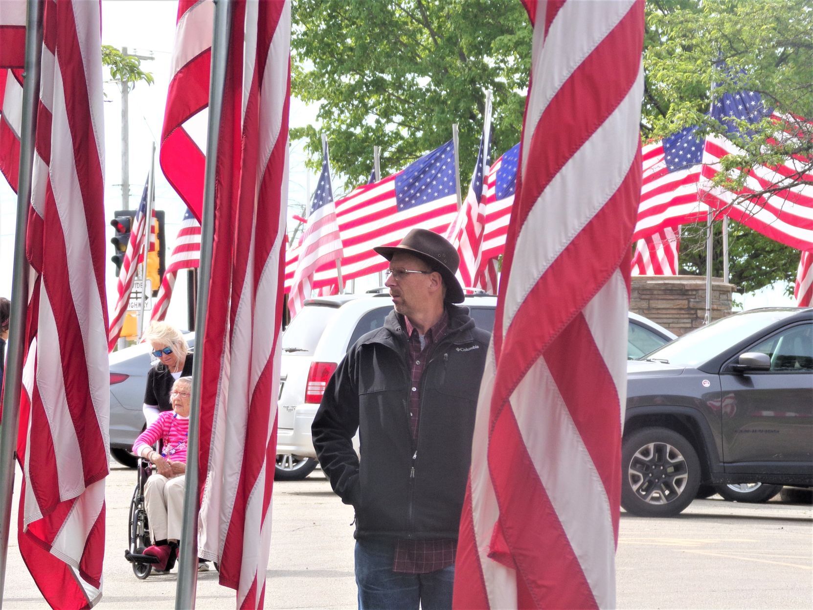 Admiring the flags